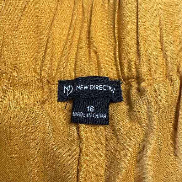 NWT New Directions Linen Blend Pants Womens Sz 16 Capri Wide Leg Pull On Mustard - Picture 2 of 8